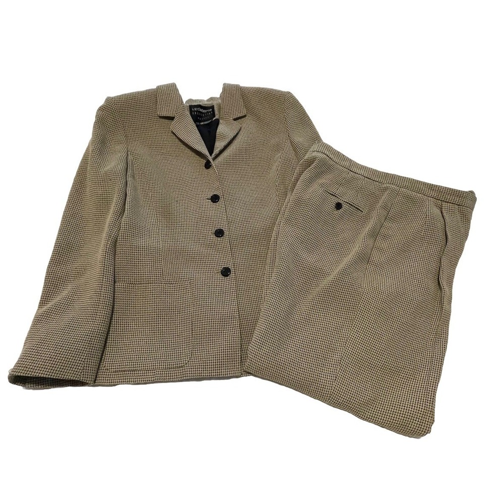 Vintage Liz Claiborne Petite Collection Houndstooth Lined Blazer & Pants Sz 10P